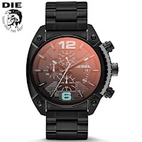 Reloj Diesel Overflow DZ4316 Fecha Cronómetro Cristal Iridiscente Acero Inoxidable Negro